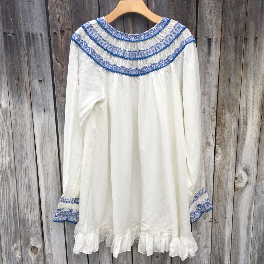 NWT Free People Erin Embroidered Mini Dress Cotton Viscose Ivory Combo L - Picture 11 of 16